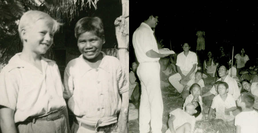 Left - Cecil Dye's son, Paul, with his Ayoré friend Jomone; Right - Ayoré believer, Ecarai, sharing the gospel with fellow tribesmen